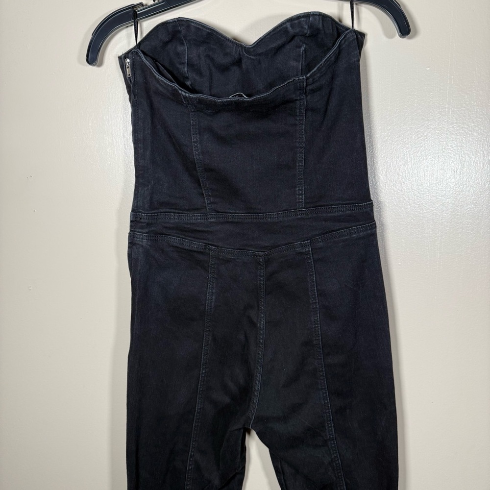 Zara Black Denim TRF Strapless Corset Jumpsuit Medium - Picture 8 of 9